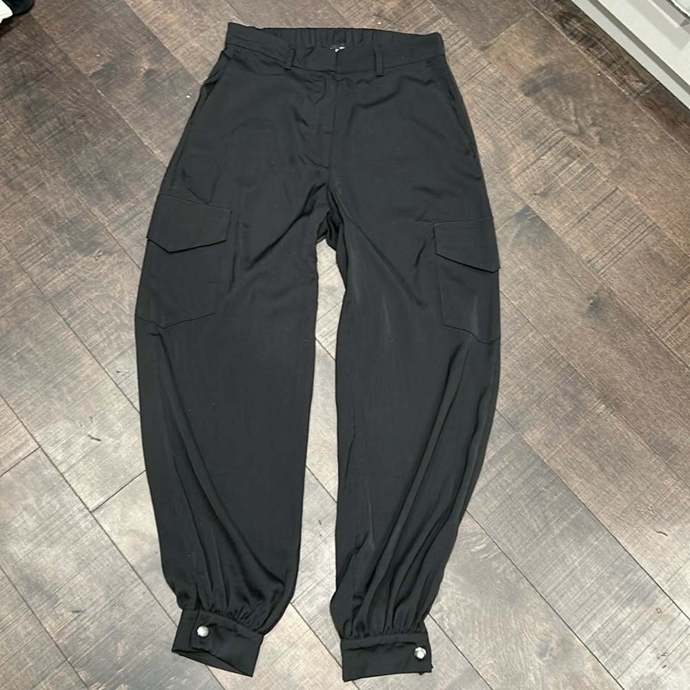 Lea and Viola satin Black Cargo Pants